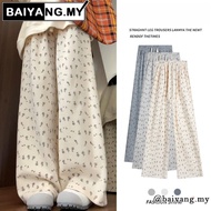 Floral Pants Women Straight Cut Palazo Slack High Waist Baggy Loose Wide Leg Casual Streetwear Ladie