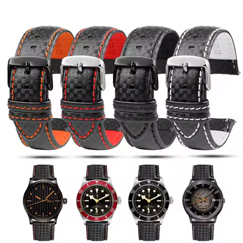 For TAG HEUER Omega Seiko 5 Casio Bracelet Carbon Fiber Pattern Leather Watch Strap Watchband Quick 