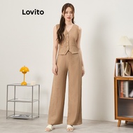 Lovito Elegant Plain Button Front Tops or Bottoms for Women L86ED333 Lovito Tops or Bottoms Celana K