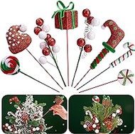 RunNico Christmas Candy Tree Sticks - Red White Green Christmas Tree Decoration - Santa Hat Candy Cane Gloves Berry Gift Tree Picks for Xmas Wreath Crafts Vase Party Supplies (8)