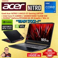 #AN372 USED ACER NITRO AN515-57 Gaming Laptop intel i7-11800H 16GB DDR4 512GB SSD NVIDIA RTX3060 RTX