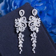SEQUITO Dazzling Silver Plated Tassels Drop Long Wedding Earrings Paved CZ Crystal Engagement Jewelr