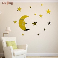 JY 14 Mosunx Business  2016 Hot Selling Stars And Moon Combination 3D Mirror Wall Stickers Home Deco