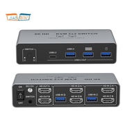 8K -Compatible KVM 2x2 Switch Dual-Screen 2-in-2-Out Switcher for Laptop/PC Share Monitor Keyboard M