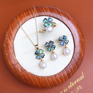 Freshwater pearl three-piece set fashionable exquisite jewelry colorful abalone and shellfish gift w