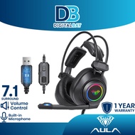 AULA S600 USB 7.1 Gaming Headset Deep Bass Computer Headphone With Microphone LED Lighting Effect An