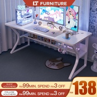 Gaming Table White 140CM Meja Gaming/PC/Study Table with Headphone Hook and cable management Compute