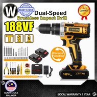 WARRIOR`🧤 188VF Cordless Set Drill Battery Hand Impact Drill Bateri Screwdriver Hammer Drill Bits Po