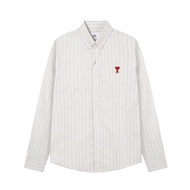 Ami Paris High Version Classic Love Embroidered Striped Shirt I High Street Casual Loose Mens And Wo
