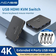 Acasis USB KVM 切換器 USB 3.0 適用於鍵盤滑鼠印表機 HDMI 相容顯示器顯示 2PC 共用即插即用切換器