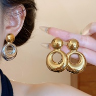 [Jewbeauty]Electroplated stainless steel circular hollow earrings boast stylish earrings with a nich