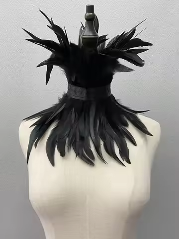 Feather Choker Black Gothic Clothes Accessories Luxury Fur Shawl Party Cosplay Feather Scarf Women H