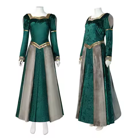 Shrek Monster Fiona Princess Cosplay Costume Fiona Pleuche Vintage Green Long Dress Cos Costume Hall