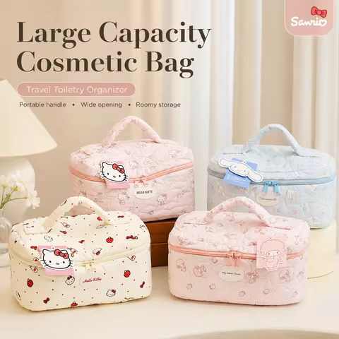 Sanrio Hello Kitty Cinnamoroll My Sweet Piano Cartoon Quilted Girls Large Capacity Cosmetic Bag Beau