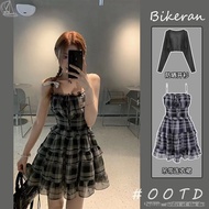 1694 people collect plaid suspender skirt pure desire style waist-hugging cake skir1694人收藏格子吊带裙纯欲风收腰