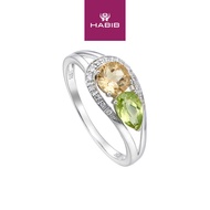 HABIB Pear Peridot, Round Citrine and Round Diamond Ring in 375/9K White Gold 24632(R)