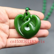 Heart Green Jade Pendant Necklace Bead Chinese Hand-Carved Natural Charm Jadeite Jwewelry Fashion Amulet for Women Lucky Gifts