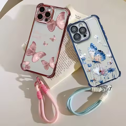 Butterfly Lanyard Rope Phone Case For Huawei Honor 400 Pro Magic 7 Lite X9D X9B X9A X8C X7A X8A X8B