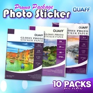 Quaff 10 Packs Glossy Photo Sticker Paper 135gsm & 90gsm A4 Size Bundle