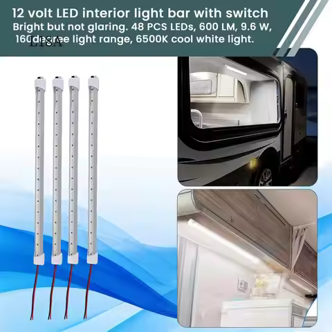 MML-12V Interior LED Light Bar 48 Leds Strip Lights With Switch And Magnets 6500K White Light For Ca
