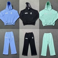 6PM Drill Embroidered Letter Hip-Hop Fleece-Fleece Hooded Sweatshirt Casual Trousers Suit Men
