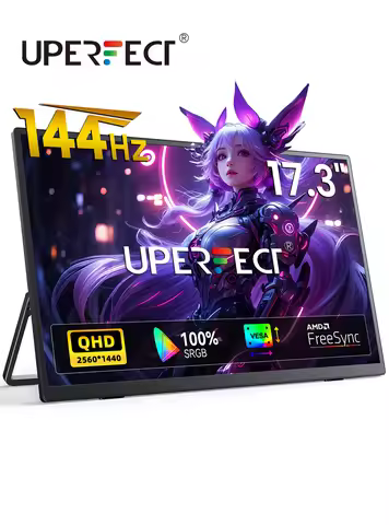 UPERFECT 17.3" 2K 144Hz Portable Gaming Monitor 1440P with Kickstand Type-C HDMI IPS Screen for PC P