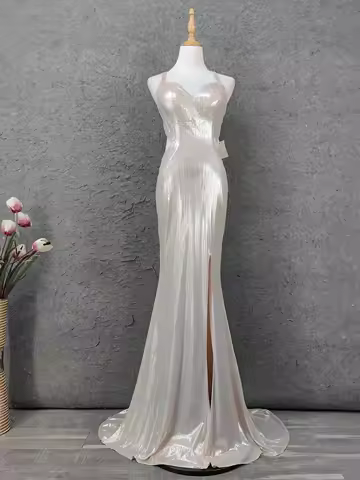 Elegant Slim Fit Evening Dress With Spaghetti Straps Sweetheart Neckline Side Split Fishtail Wedding