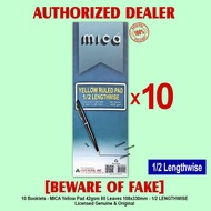 MICA Yellow Pad Pads Paper Papers 1/2 LENGTHWISE 42gsm 80 Leaves 108x330mm Ruled Pad - 10 Pads