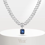 Vnox Sea Blue Zircon Lucky Letter Pendant Thick Cuban Chain Necklace Kwintas Ladies Clavicle Chain S