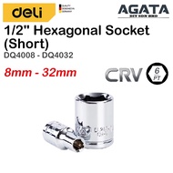 Deli 1/2" Hexagonal Socket  (Size: 8mm - 32mm) DQ4008 - DQ4032 CRV Square Socket Drive 1/2" Box Sock