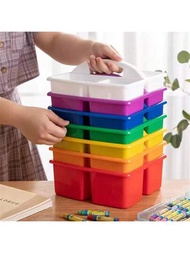 1 件彩虹色塑膠籃,附把手和分隔件,非常適合顏色編碼分類、學齡前教室、工具整理、畫筆、文具等。