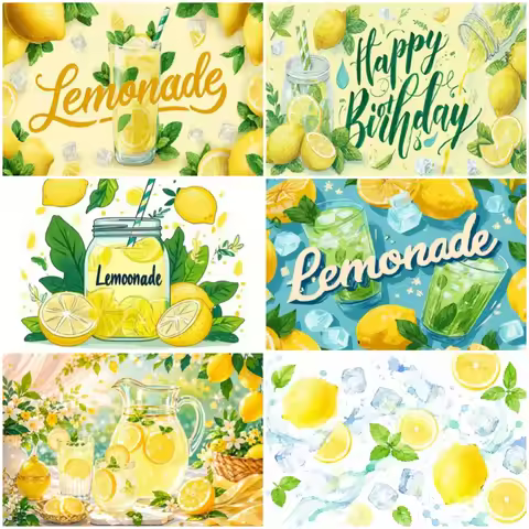 Summer Refreshing Lemon Theme Backdrop Bubble Lemonade Mint Lemon Tree Birthday Party Decoration Bac