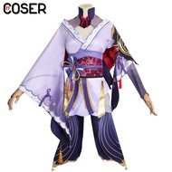 【COSER 77】Game Genshin Impact Raiden Shogun Wig Cosplay Costume Dress Props เครื่องแต่งกายคอสเพลย์ ก