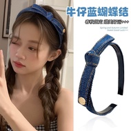 Headband for Women Korean Summer Retro Bow Headband Denim Headband New Style with Teeth Versatile Ha