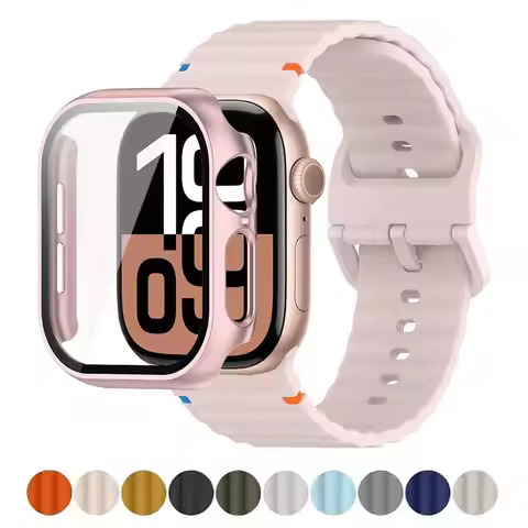Case+Silicone Straps For Apple Watch band 46mm 42mm 44mm 45mm 41mm 40mm 38mm Smart Watch Bracelet iW