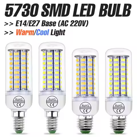E27 LED Corn Lamp 5730 SMD E14 Light Bulb AC 220V Chandelier 24/48/56/72LEDs 3000K/6500K For Home Be