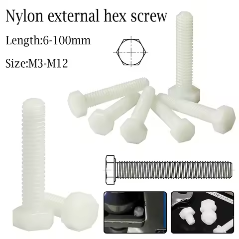1-50pcs M3 M4 M5 M6 M8 M10 M12 White Nylon Plastic Insulated Outer External Hex Hexagon Head Cap Bol