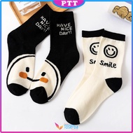 Kaos Kaki Wanita Panjang 6846 Kaos Kaki Motif Smile Warna Hitam Putih Kaus Kaki Setinggi Betis Model