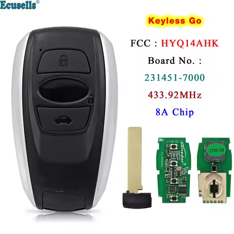 Ecusells Smart Keyless Go Remote Key 3 Buttons 433.92MHz 8A Chip for Subaru Legacy Outback Forester 