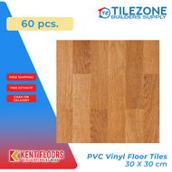 60 pcs. KENT PVC Vinyl Floor Tiles TC-13432 - 30x30 cm Dark Brown Wood Glossy Design 1.3mm - Perfect for Home &amp; Commercial Vinyl Flooring