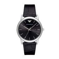 EMPORIO ARMANI ANALOG QUARTZ SILVER STAINLESS STEEL BLACK LEATHER STRAP AR2500 MEN'S WATCH