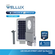 [BYD BATTERY]WELLUX โคมไฟถนนโซล่า 100W LED STREET LIGHT SOLAR รุ่น NEPTUNE SERIES สว่างยันเช้า