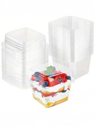 30入組透明塑料方形甜點杯帶蓋-適用於慕絲、布丁、燕麥、水果等-單個隔間杯蛋糕運輸盒-適用於派對、開胃菜和烘焙！