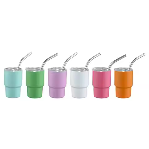 A98E-Mini Tumbler Shot Glass With Straw Sublimation Double Layer Metal Cute Shot Glasses Set 3Oz Wit