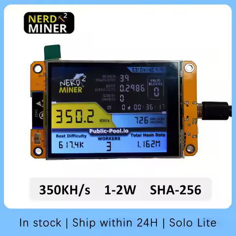 LV04 Bitcoin NerdMiner V2 2.8 Inch Solo Miner | 350KH/s SHA-256 Home BTC Mini Crypto Miner | Plug & 