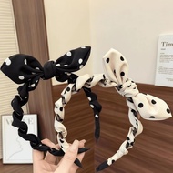GUSIRI New Style Bow Rabbit Ear Headband Black White Polka Dot Ladies Headband