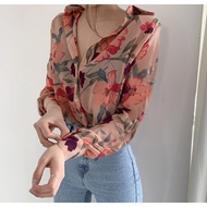 ☊ APEIXIN Korean Style Chiffon Simple Blouse Women Casual Long Sleeve Ladies Vintage Baggy Shirt Top