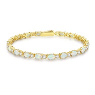FANCIME "Glamour Radiance" October Birthstone Fancy Cut White Opal Sterling Silver Tennis Bracelet