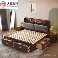 High Box Bed Headboard Pressure Storage Bed Modern Simple Storage Rosewood Color Drawer Double Bed C