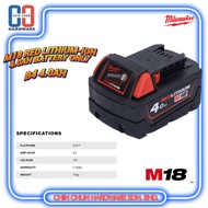 MILWAUKEE M18 RED LITHIUM-ION 4.0AH BATTERY ONLY-(B4 4.0AH)